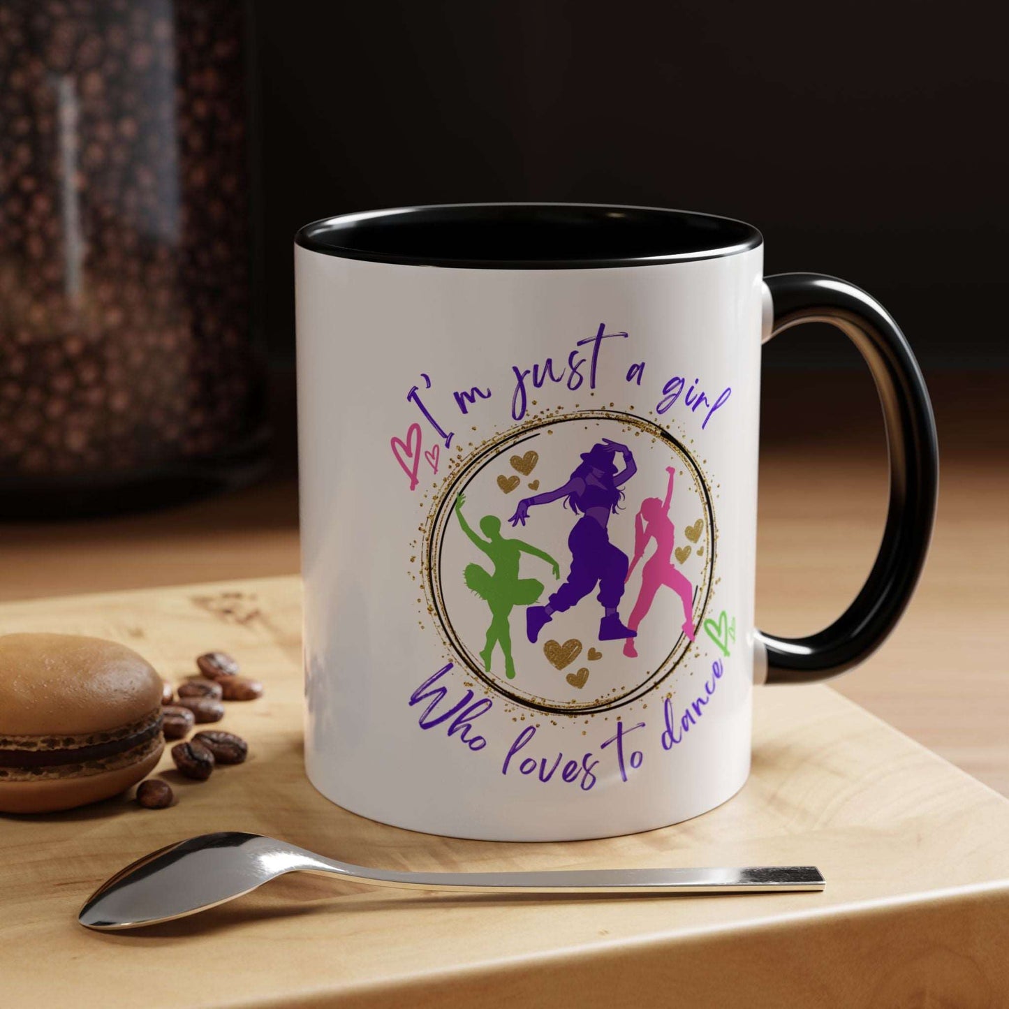 Accent Coffee Mug (11, 15oz) I'm Just a Girl Who Loves to Dance" Ceramic Mug - aburgessandco.com