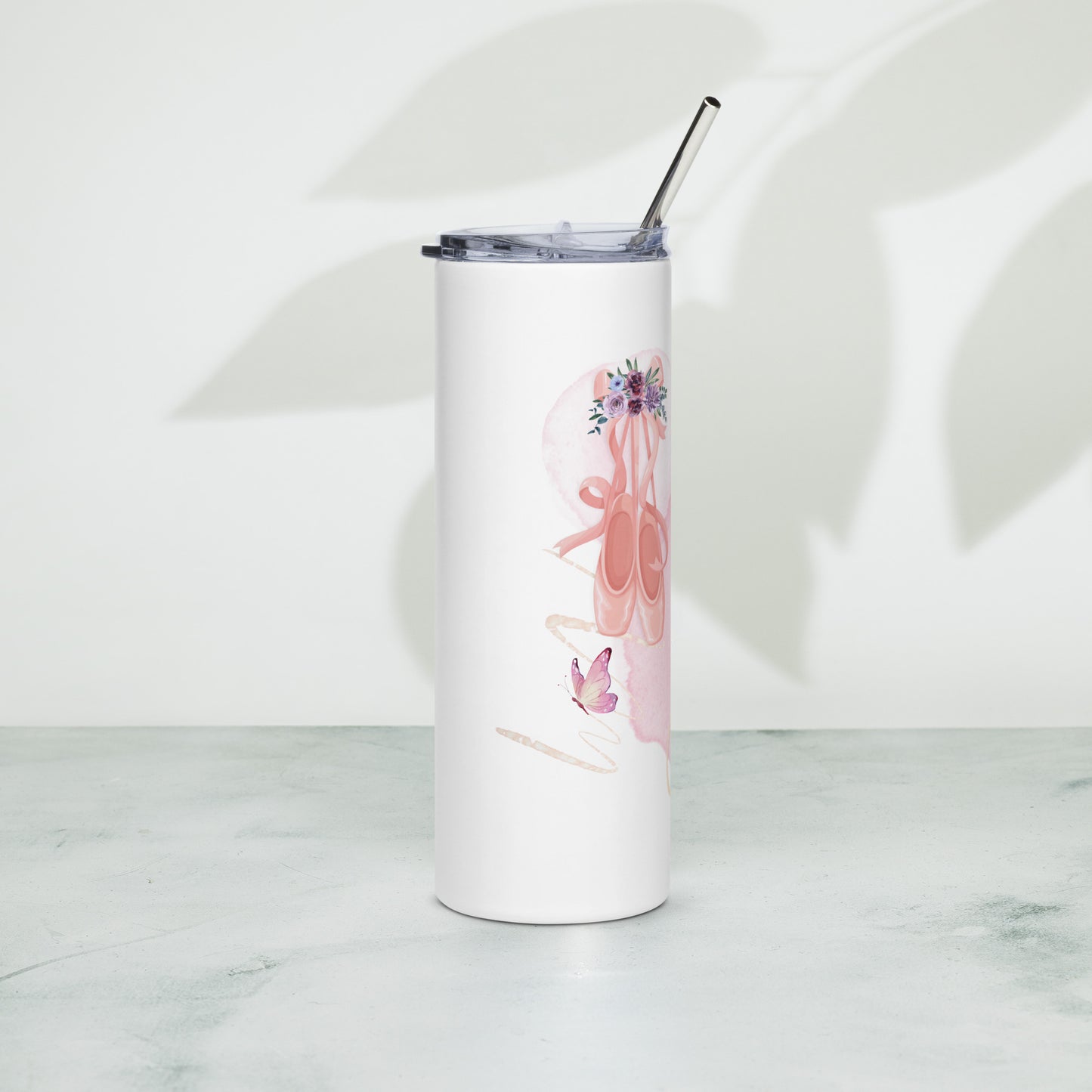 Stainless Steel Tumbler White with Straw- Life is better on point