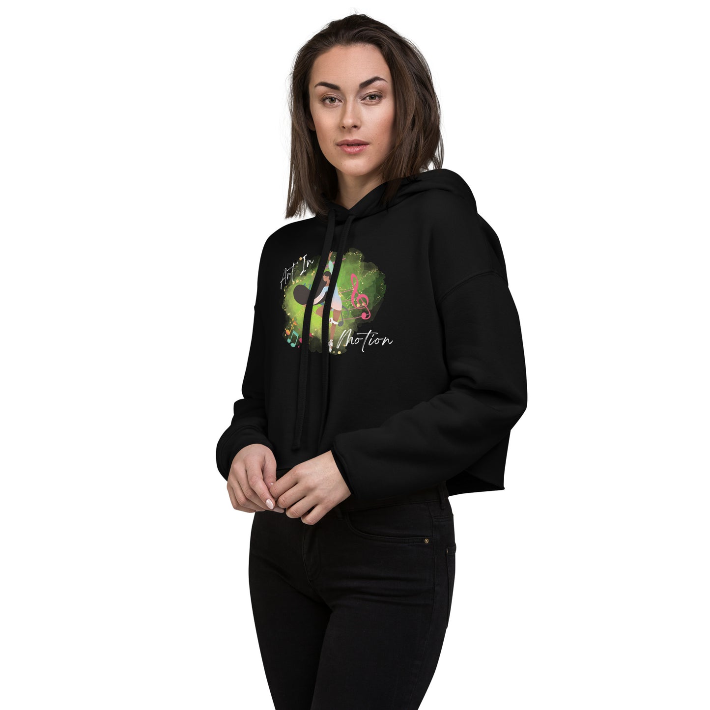 Sudadera corta con capucha para bailarines – Art in Motion | negro y verde militar.