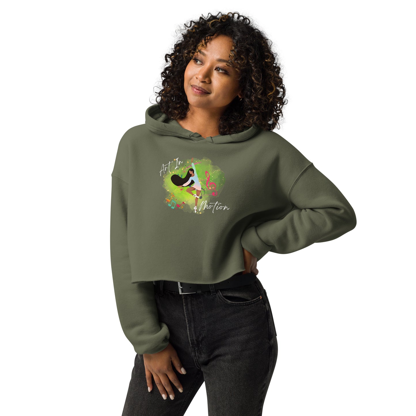 Sudadera corta con capucha para bailarines – Art in Motion | negro y verde militar.
