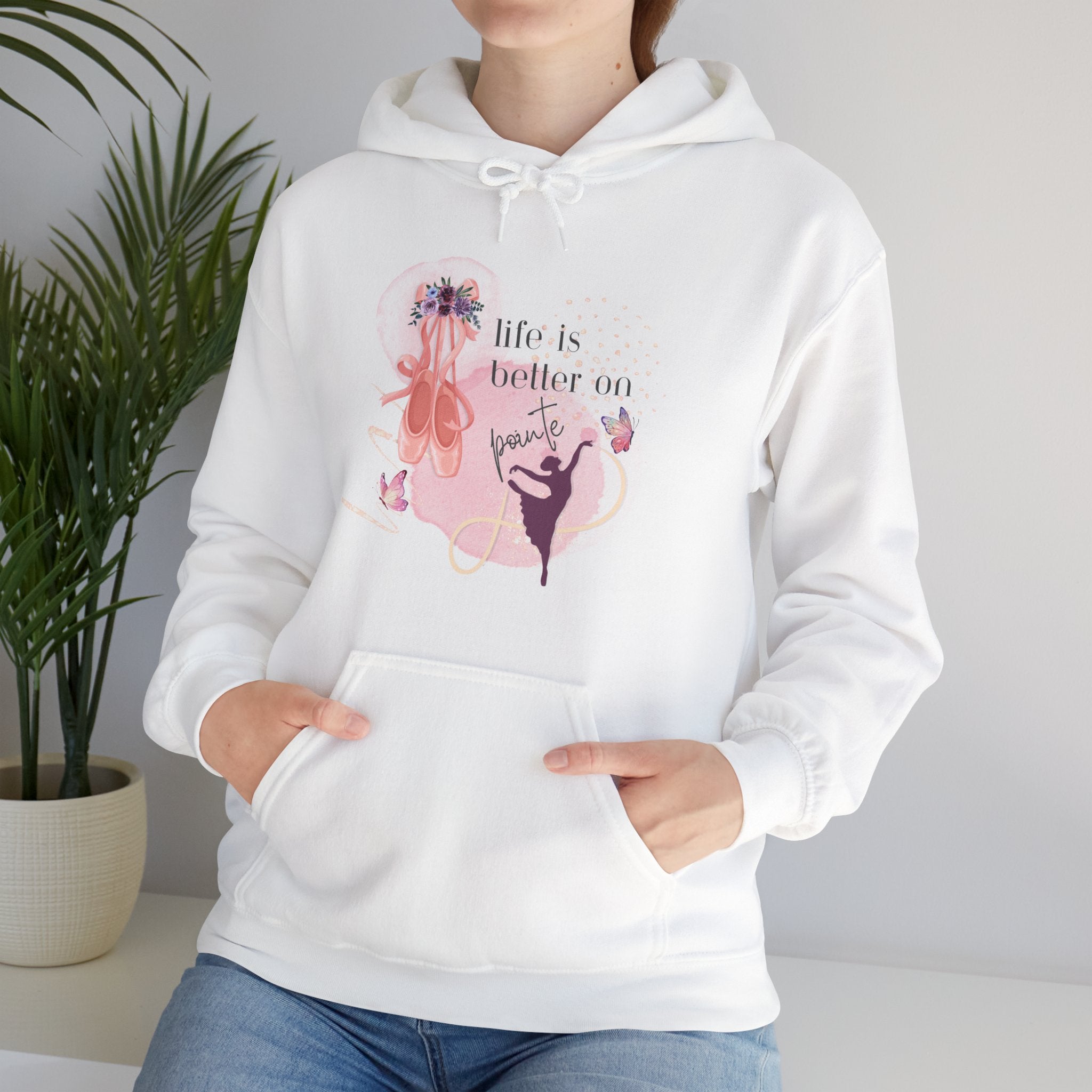Hooded Sweatshirt - Life is better on pointe - white