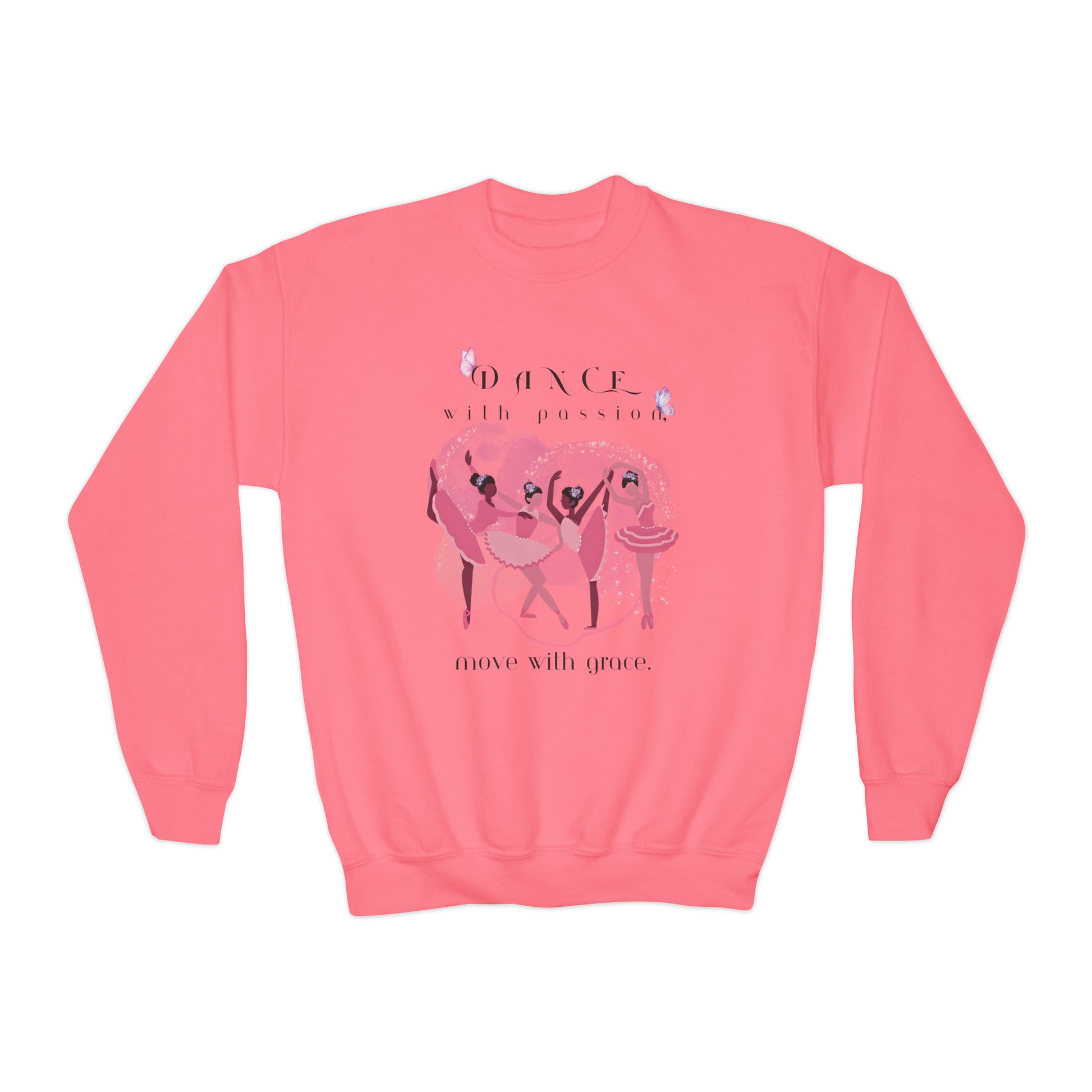 Youth Crewneck Sweatshirt - Dance with Passion Ballerina - pink
