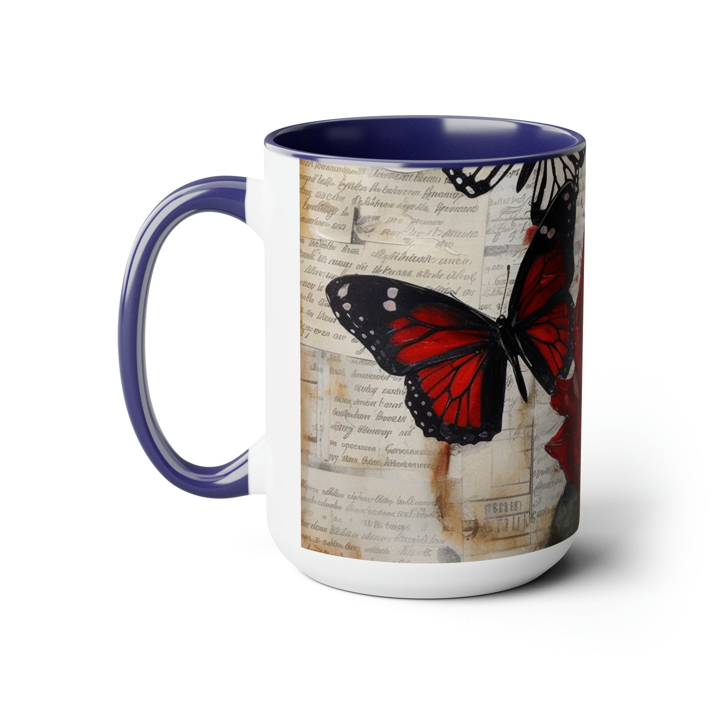 Two-Tone Coffee Mugs, Red Rose with Butterfly