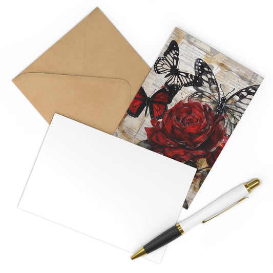 Red Rose Butterfly Postcard Set