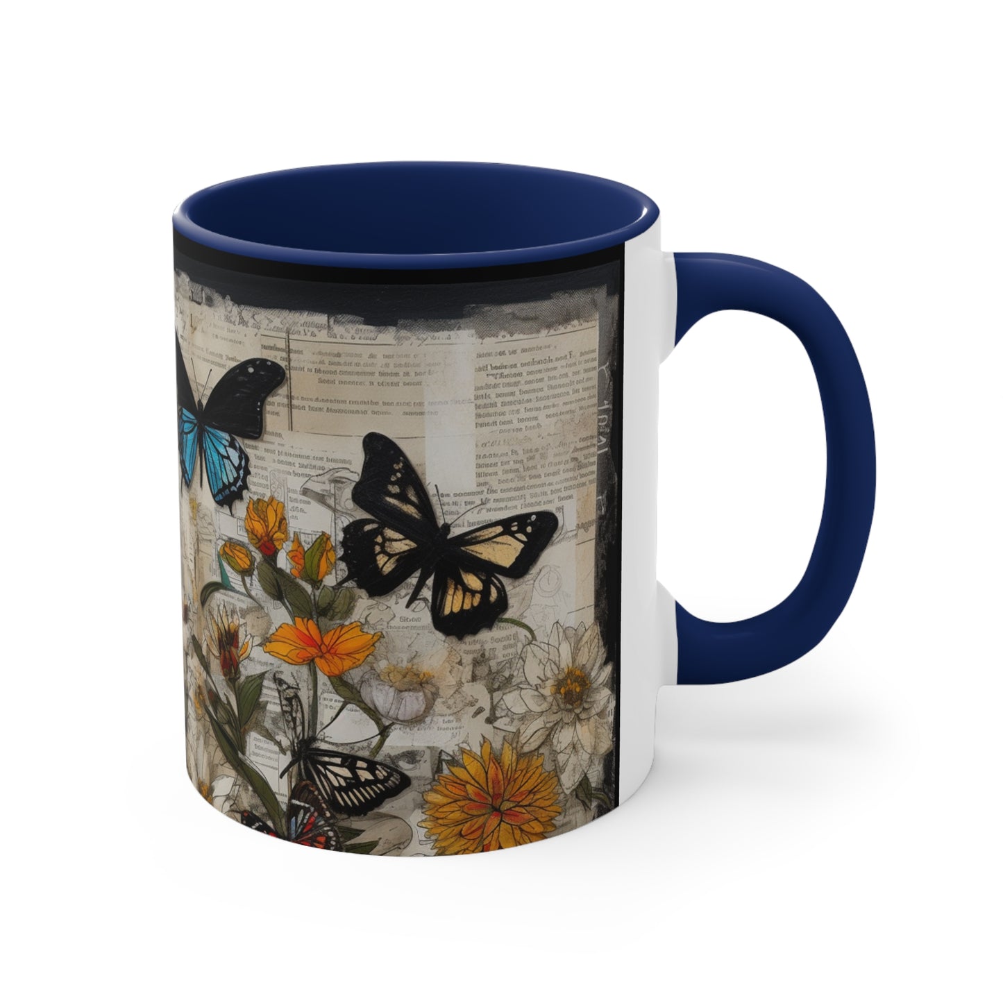 Accent Coffee Mug, 11oz - Butterflies over a Garden of Flowers
