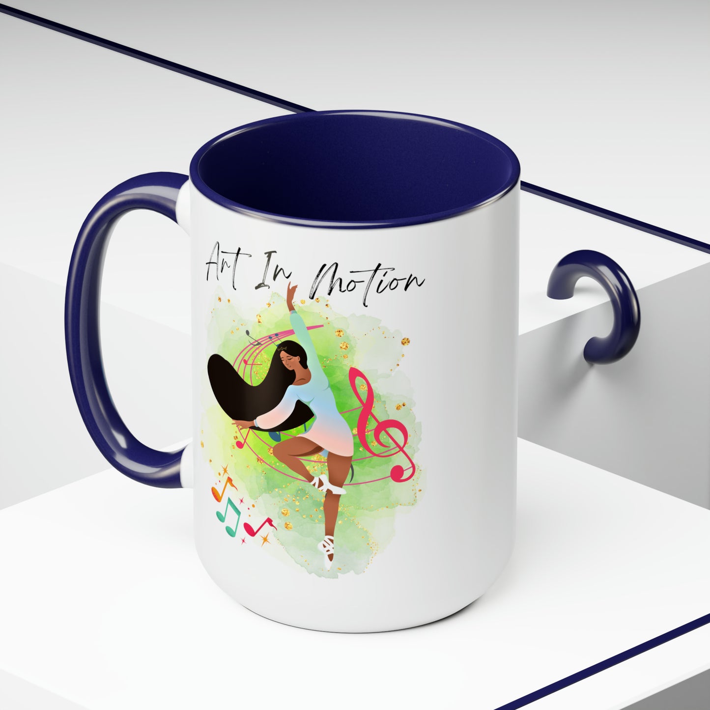 Two-Tone Coffee Mugs - Ballerina of African Descent - Art in Motion