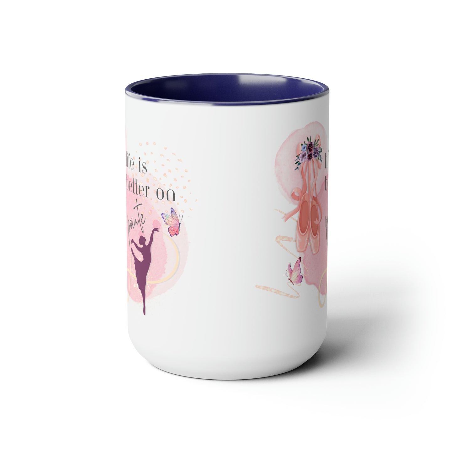Two-Tone Coffee Mugs, 15oz - Ballerinas - Life is better on pointe