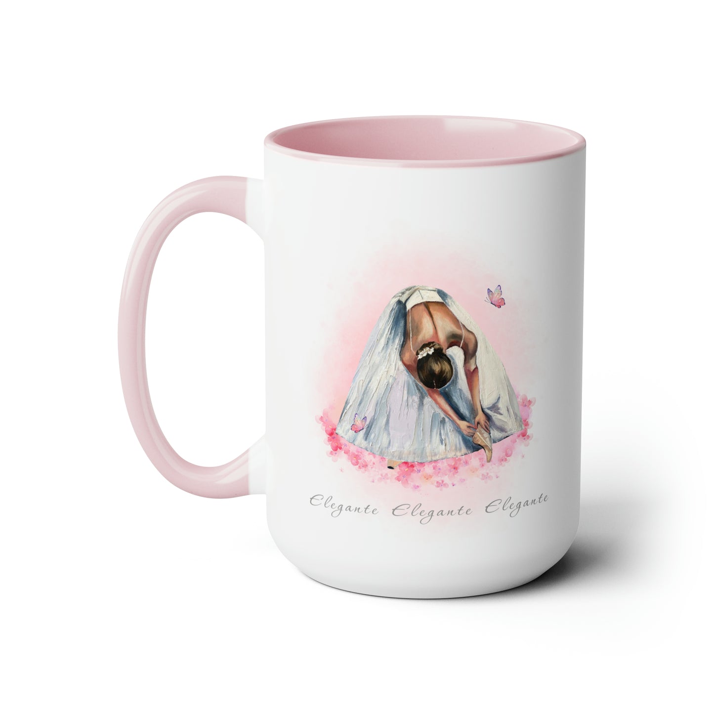 Two-Tone Coffee Mugs, 15oz - Ballerina Dancer - pink rim