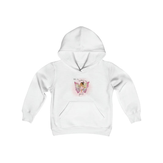Youth Hooded Sweatshirt - African decent Ballerina with butterfly wings