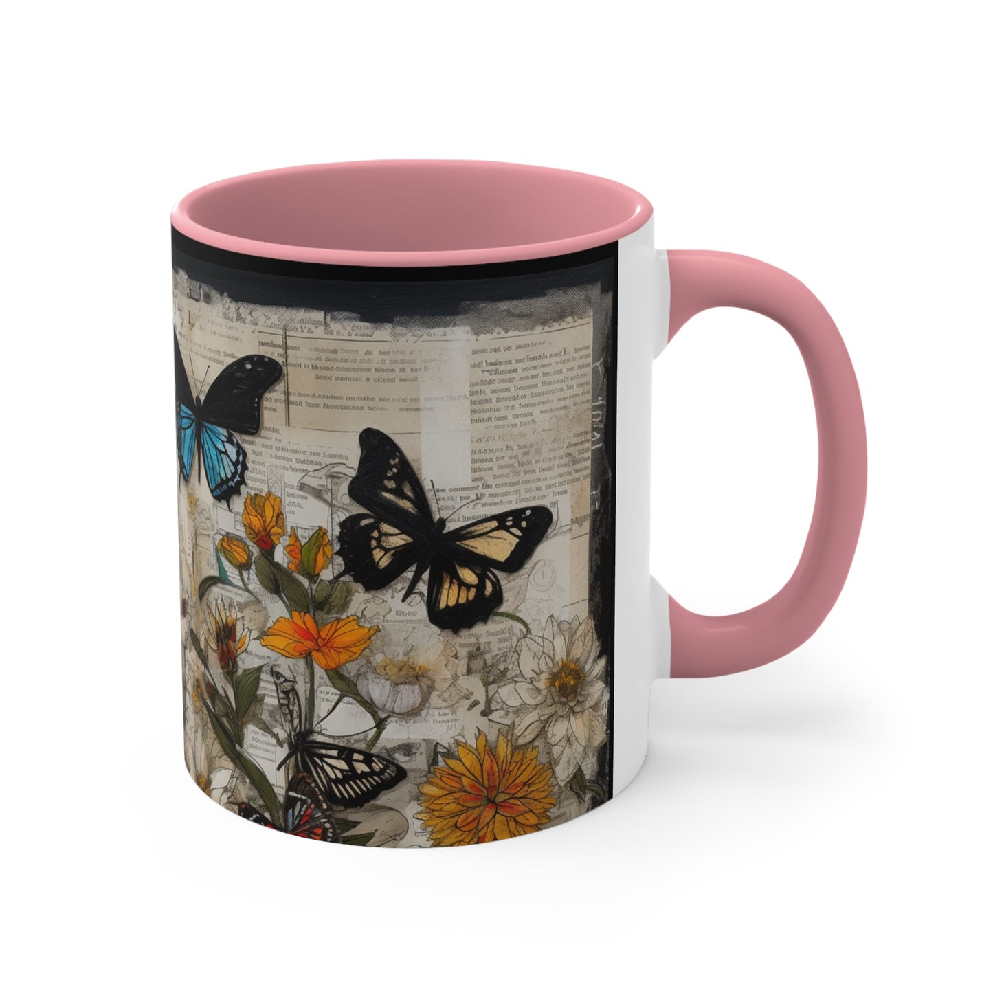 Accent Coffee Mug, 11oz - Butterflies over a Garden of Flowers
