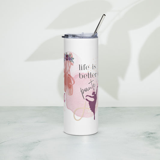 Stainless Steel Tumbler White with Straw- Life is better on point
