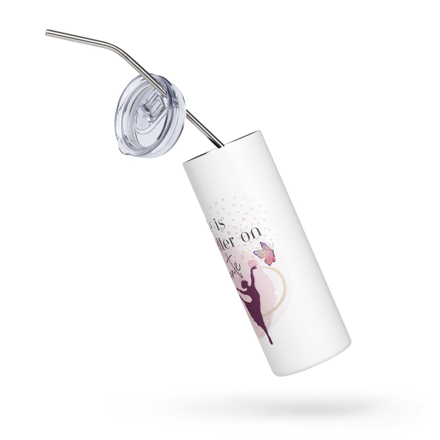 Stainless Steel Tumbler White with Straw- Life is better on point