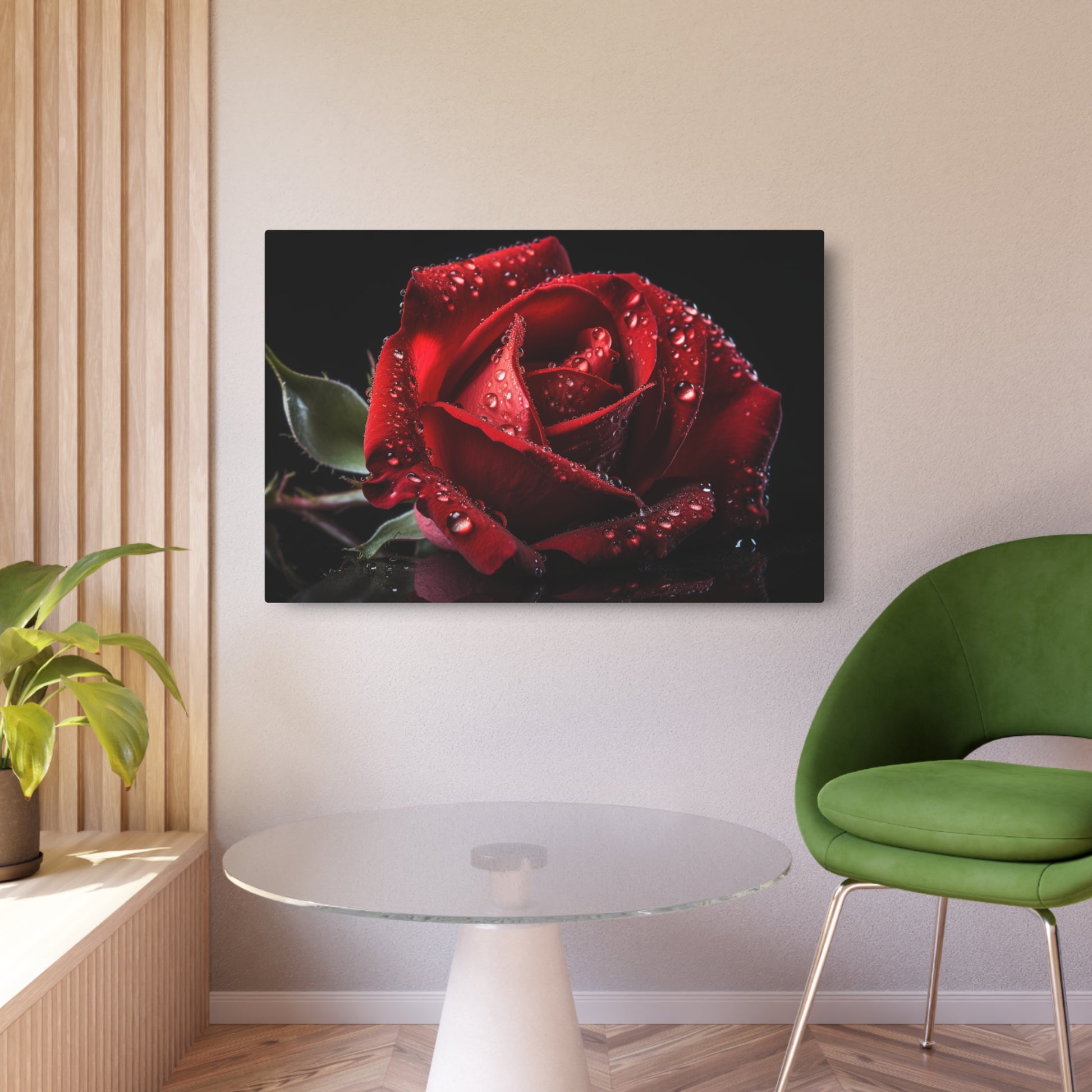 single red rose print on metal