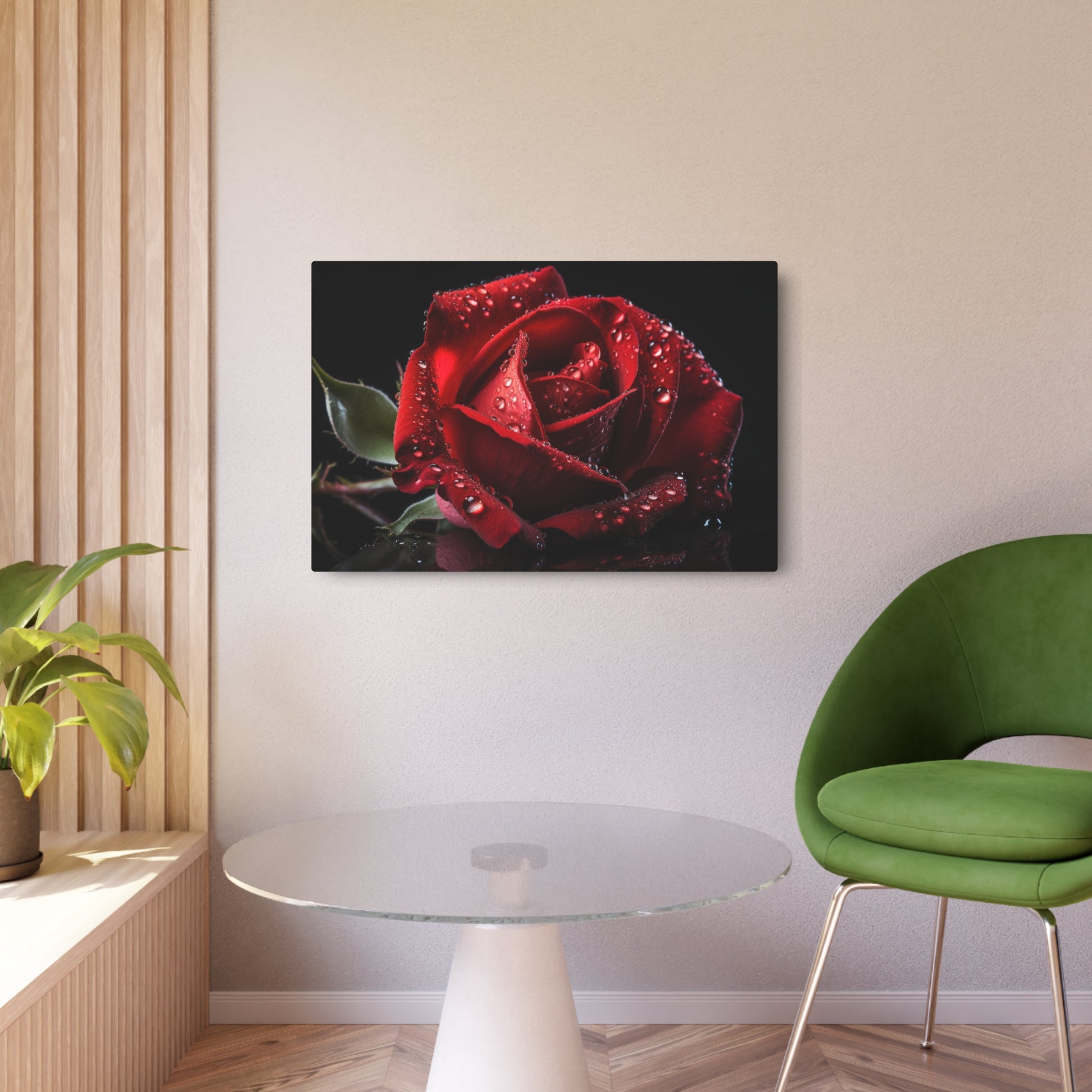 A print of a Red Rose with droplets of water
