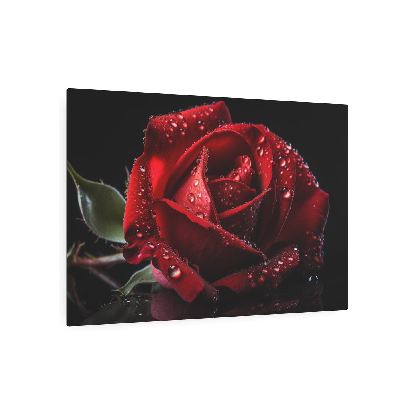 Single Red Rose Print Over Metal